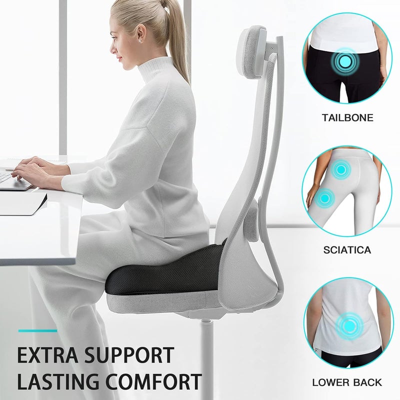 Benazcap Standard Memory Seat Cushion for Office Chair Pressure Relief Sciatica & Tailbone Pain Relief Firm Coccyx Pad for Long Sitting, Office Chair, Gaming Chair and Car Seat-Black, Standard Size - Image 3